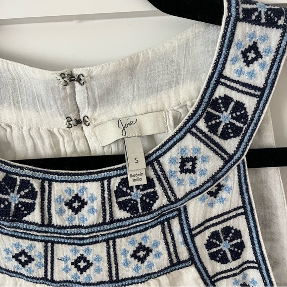 JOIE white & blue embroidered sleeveless blouse S - Picture 3 of 5